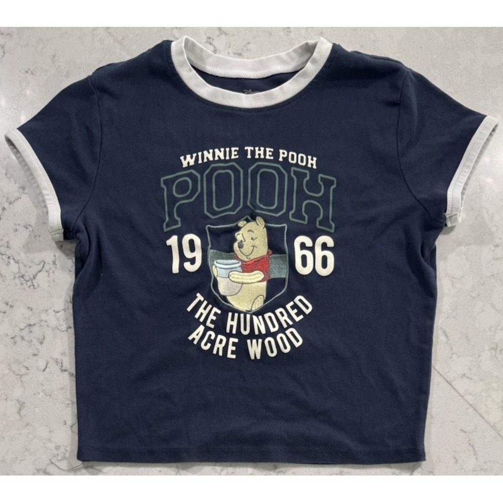 Disney Winnie the Pooh Ringer T-Shirt Kids Girls Large Navy Blue Graphic Tee